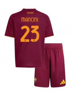Billige AS Roma Gianluca Mancini #23 Hjemmedraktsett Barn 2025-26 Kortermet (+ Korte bukser)